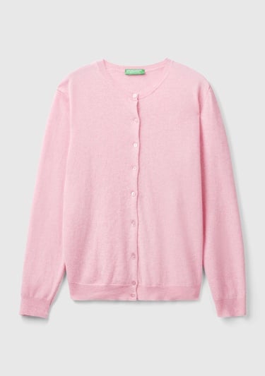  Kadın Pembe Bisiklet Yaka %100 Merino Hırka