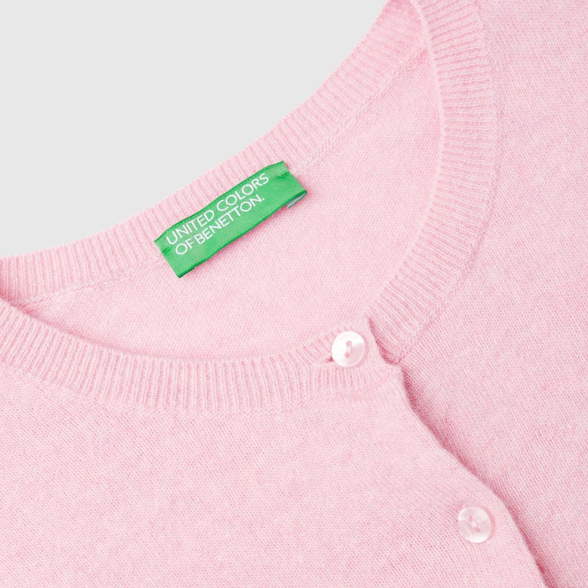 Kadın Pembe Bisiklet Yaka %100 Merino Hırka