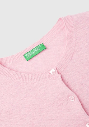  Kadın Pembe Bisiklet Yaka %100 Merino Hırka