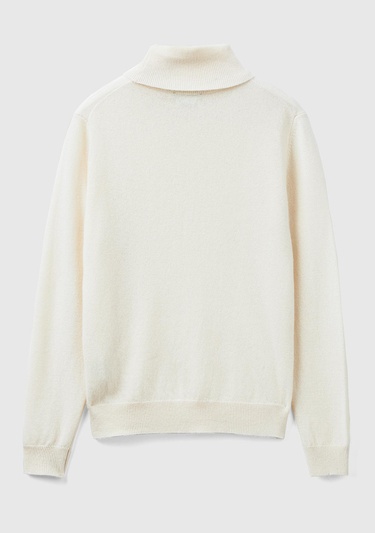  Kadın Krem Dik Yaka %100 Merino Kazak