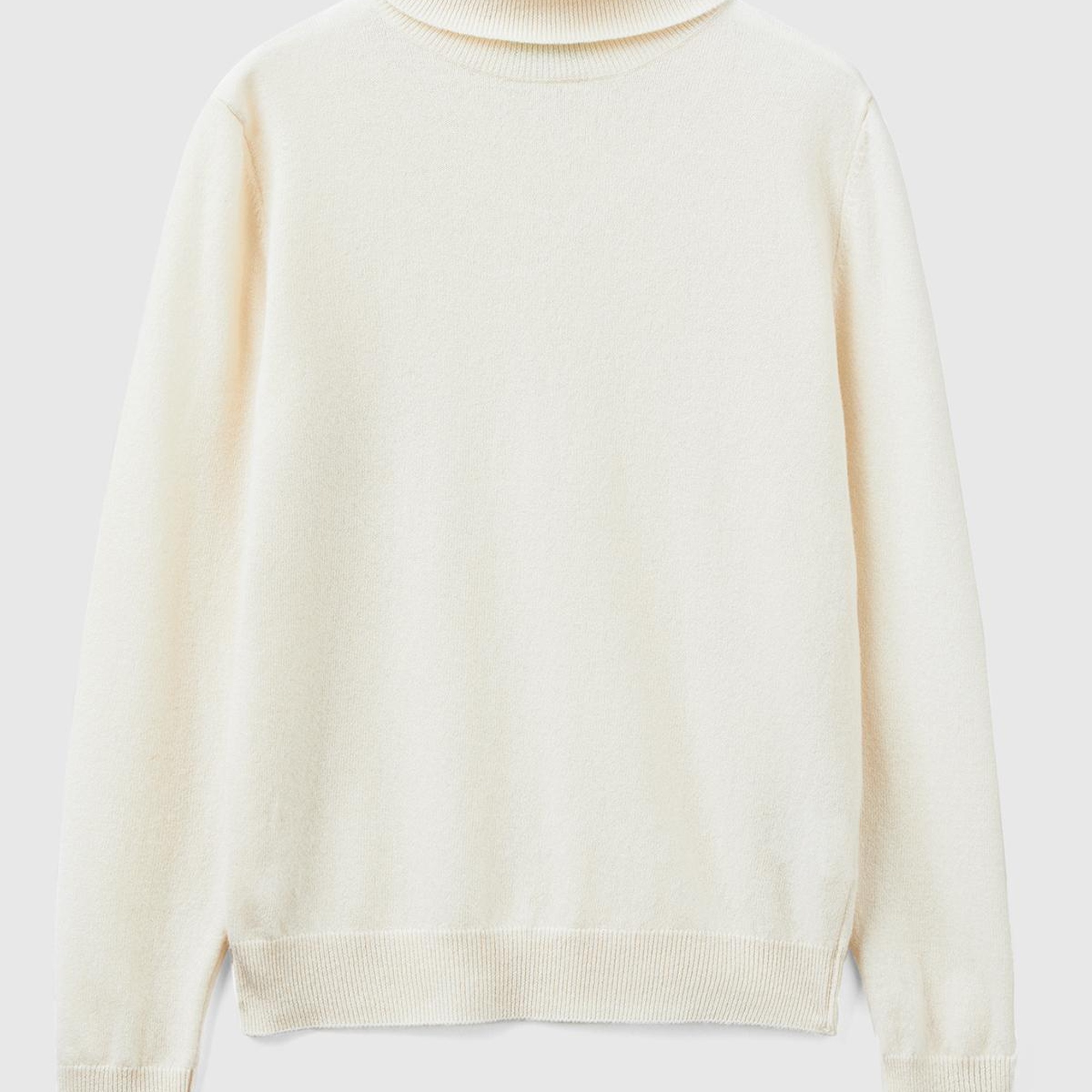 Kadın Krem Dik Yaka %100 Merino Kazak