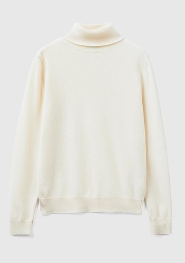  Kadın Krem Dik Yaka %100 Merino Kazak