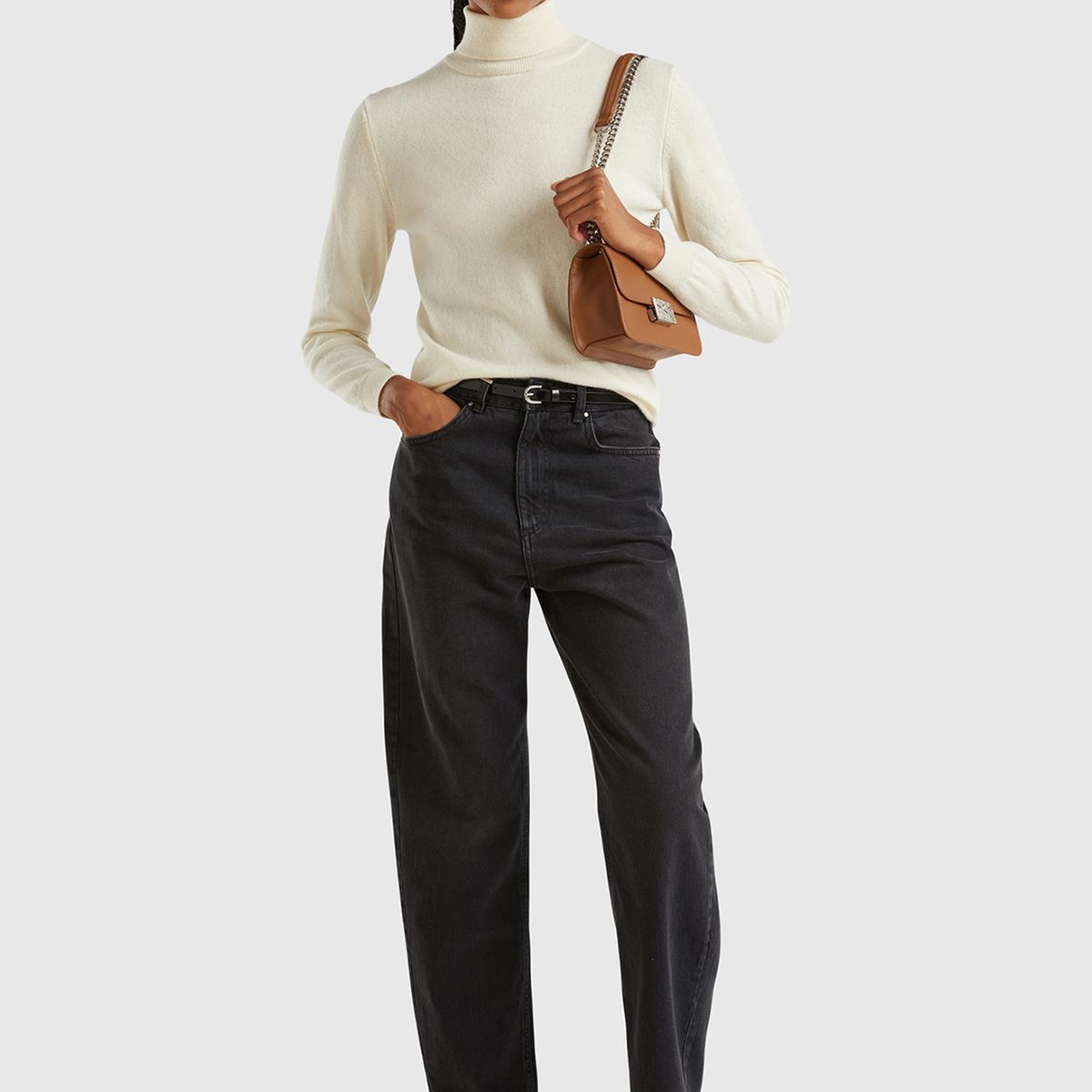 Kadın Krem Dik Yaka %100 Merino Kazak