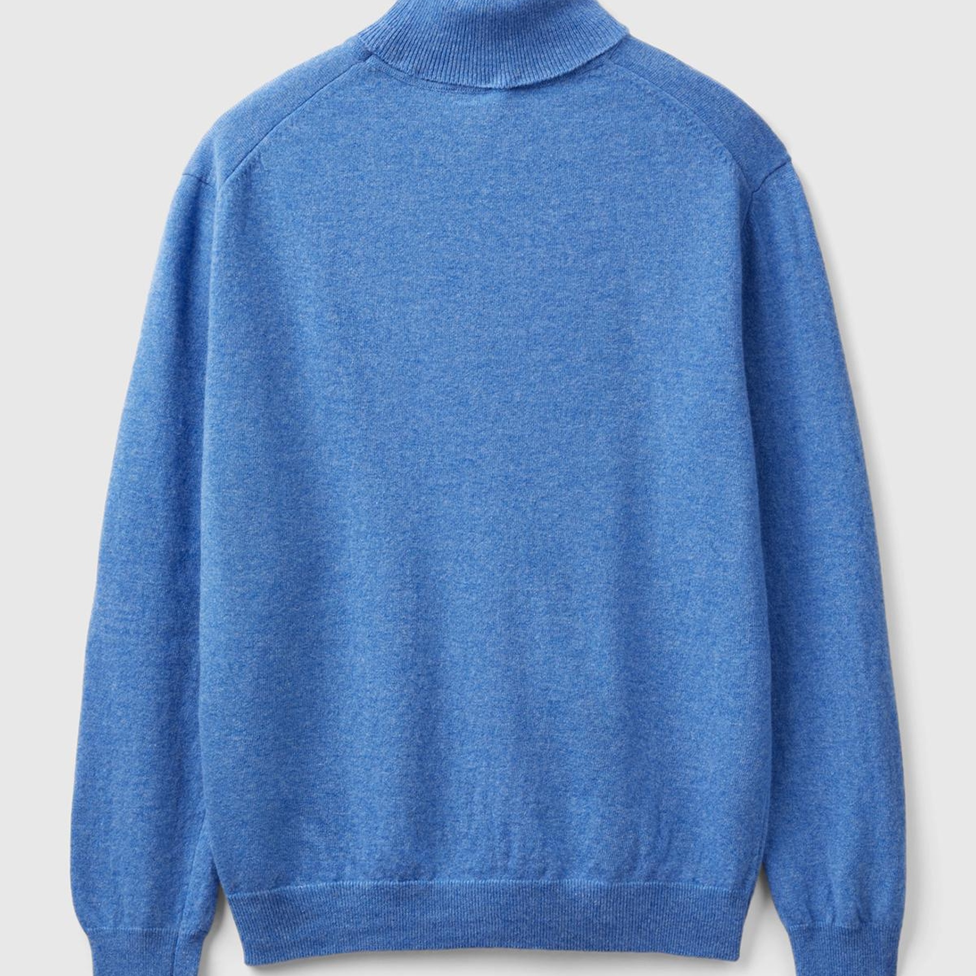 Erkek Mavi Melanj Boğazlı %100 Merino Kazak