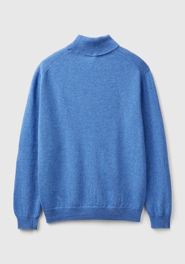 Erkek Mavi Melanj Boğazlı %100 Merino Kazak