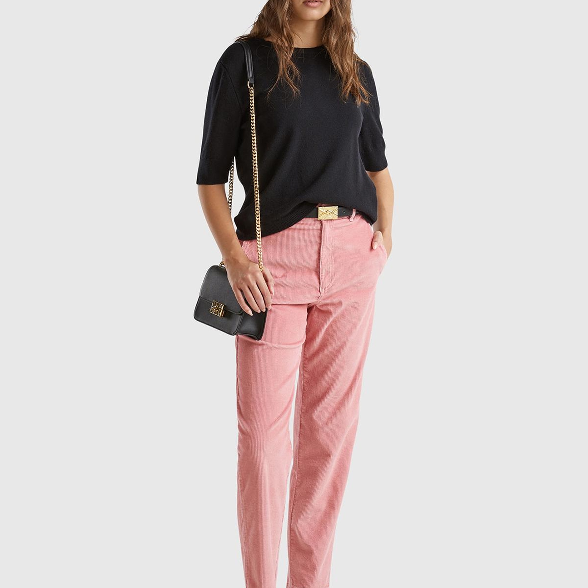 Kadın Siyah Bisiklet Yaka %100 Merino Kısa Kollu Kazak