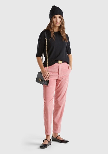  Kadın Siyah Bisiklet Yaka %100 Merino Kısa Kollu Kazak