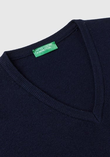  Erkek Lacivert V Yaka %100 Merino Kazak