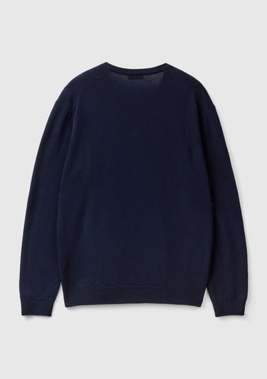  Erkek Lacivert V Yaka %100 Merino Kazak