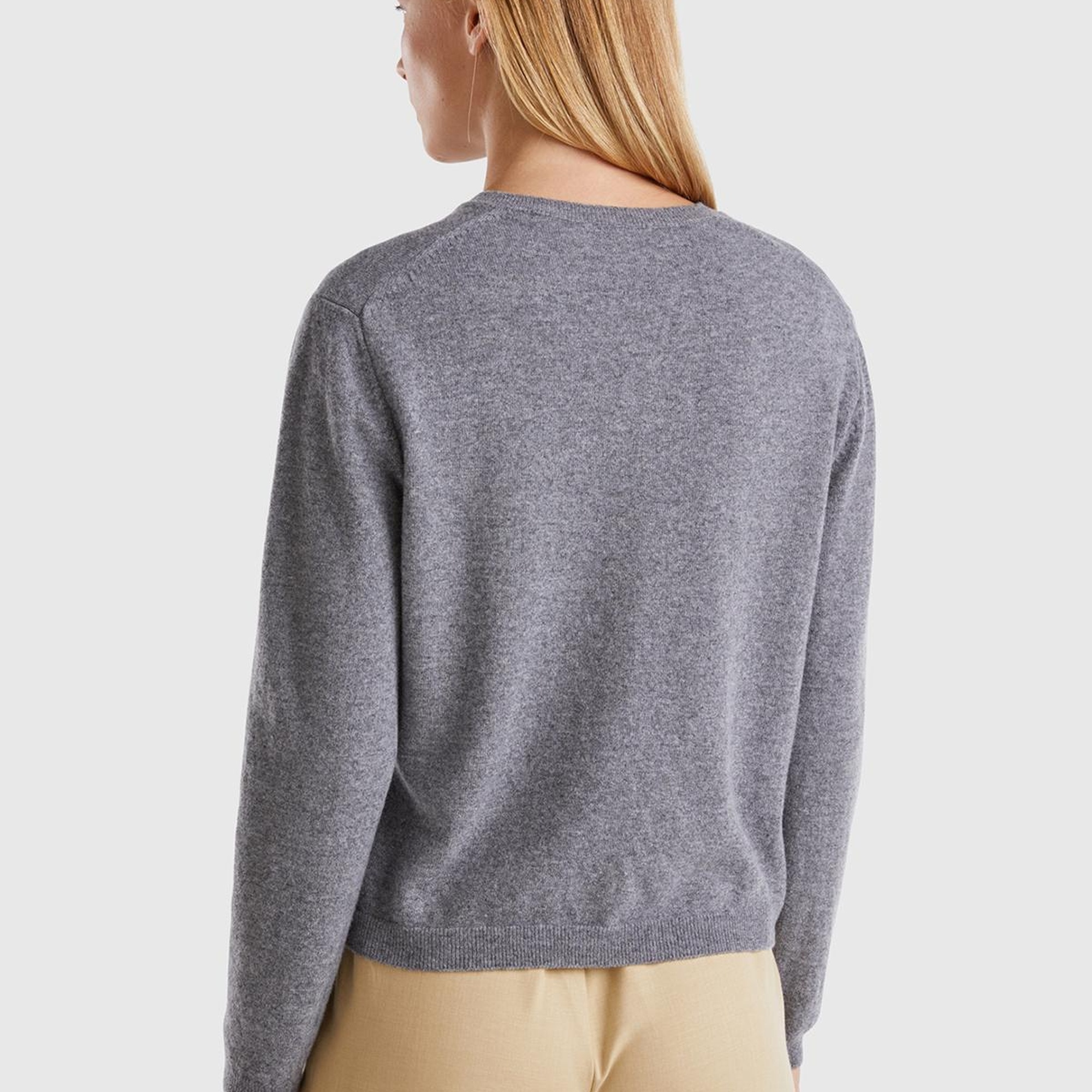 Kadın Antrasit Melanj Bisiklet Yaka %İnci Düğmeli Merino Hırka