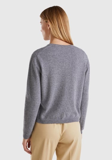  Kadın Antrasit Melanj Bisiklet Yaka %İnci Düğmeli Merino Hırka