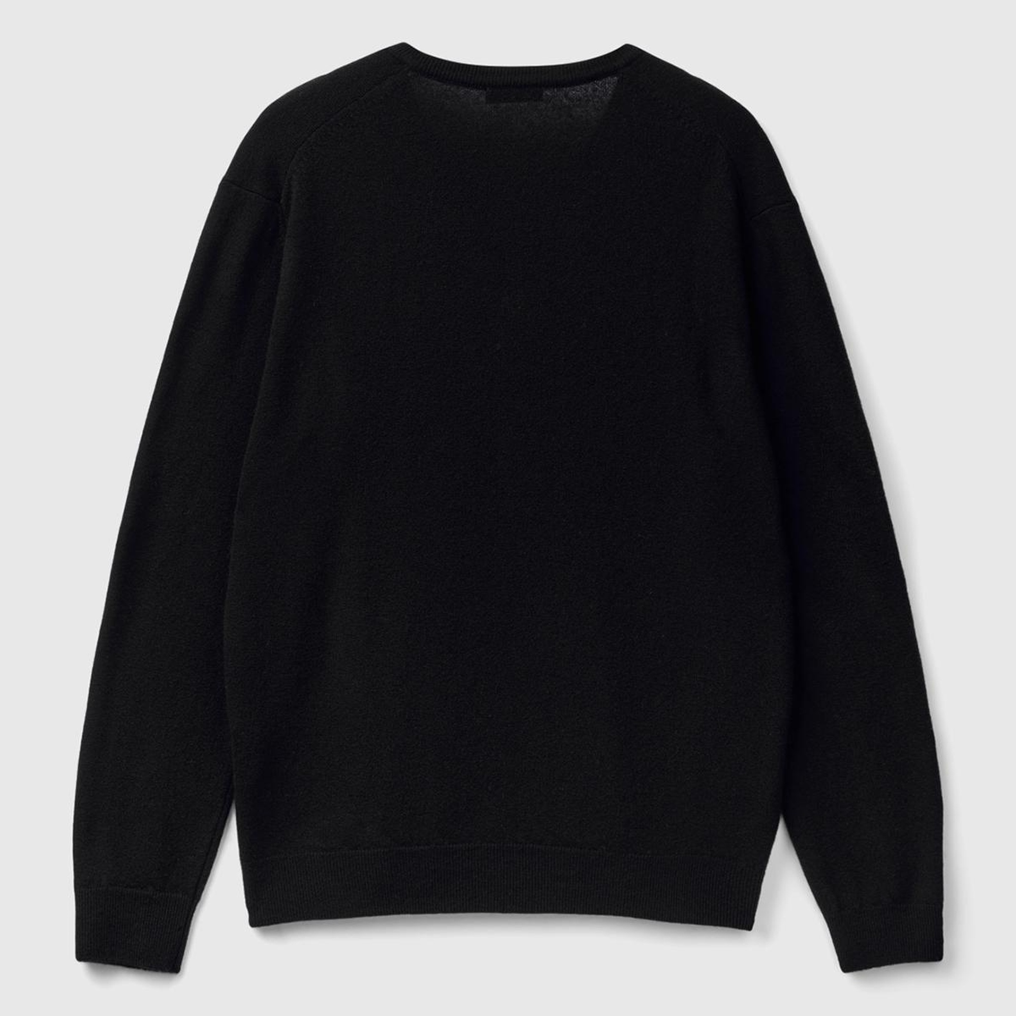 Erkek Siyah V Yaka %100 Merino Kazak