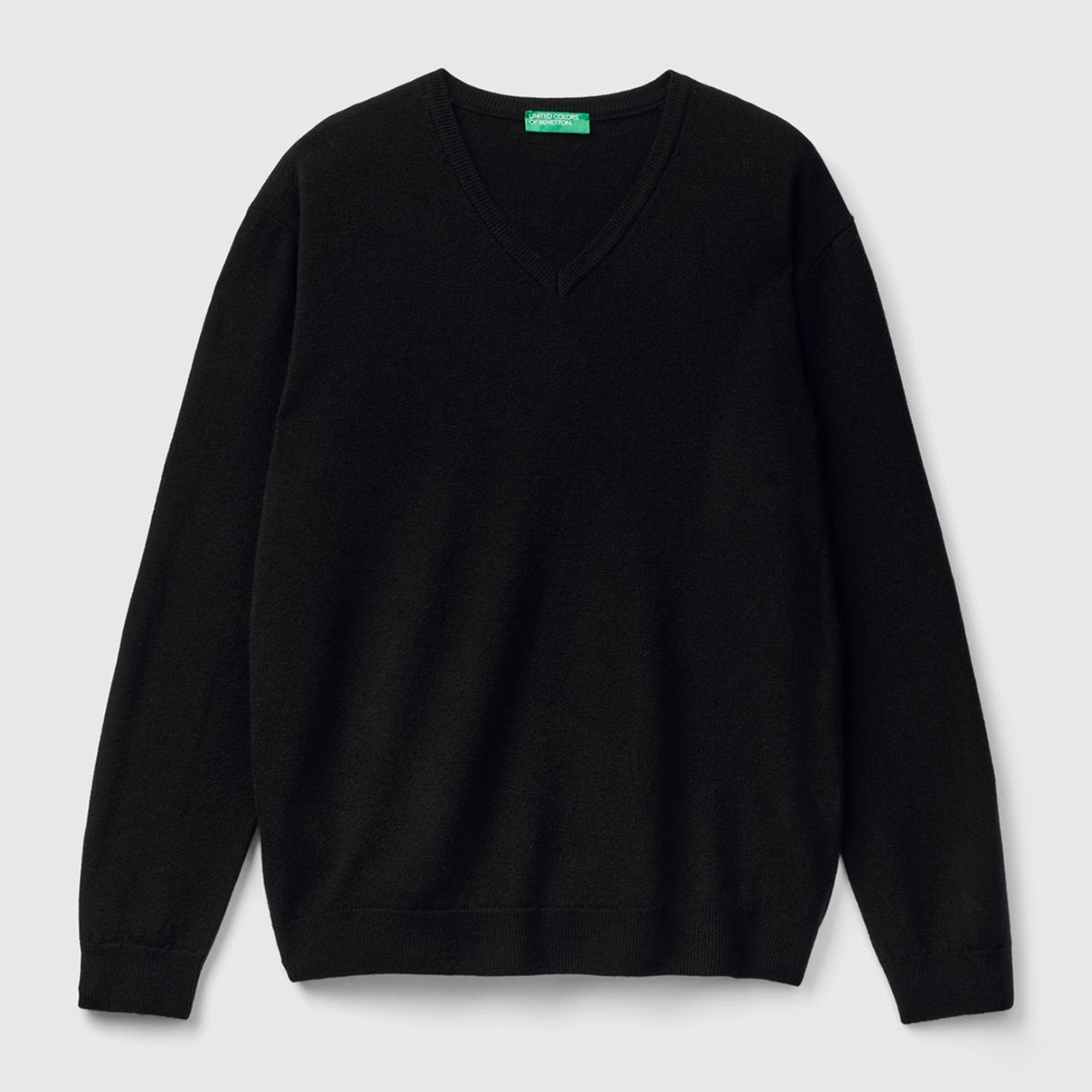 Erkek Siyah V Yaka %100 Merino Kazak