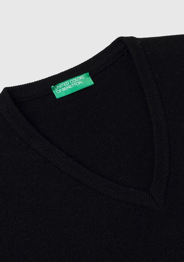  Erkek Siyah V Yaka %100 Merino Kazak