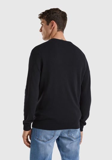  Erkek Siyah V Yaka %100 Merino Kazak