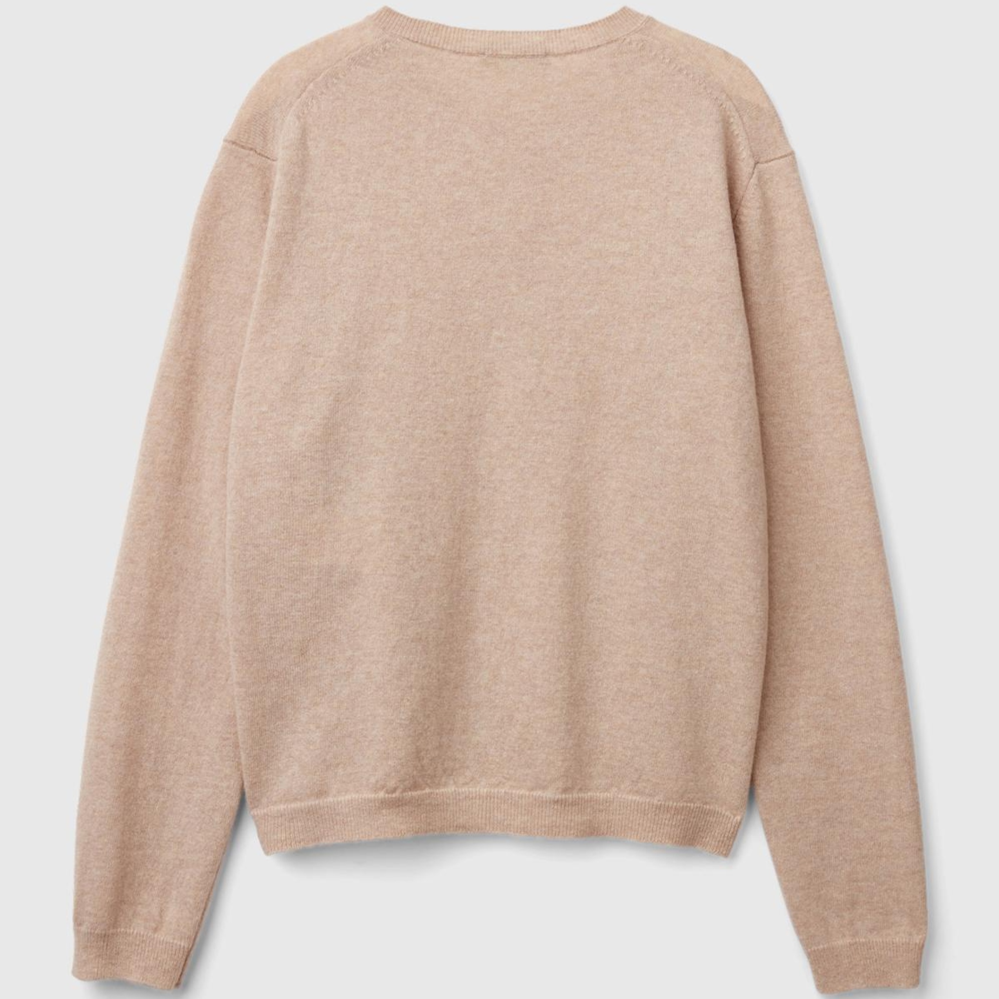 Kadın Bej Melanj Bisiklet Yaka %İnci Düğmeli Merino Hırka