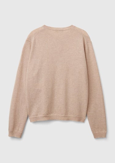  Kadın Bej Melanj Bisiklet Yaka %İnci Düğmeli Merino Hırka