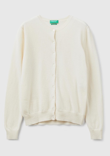  Kadın Krem Bisiklet Yaka %100 Merino Hırka