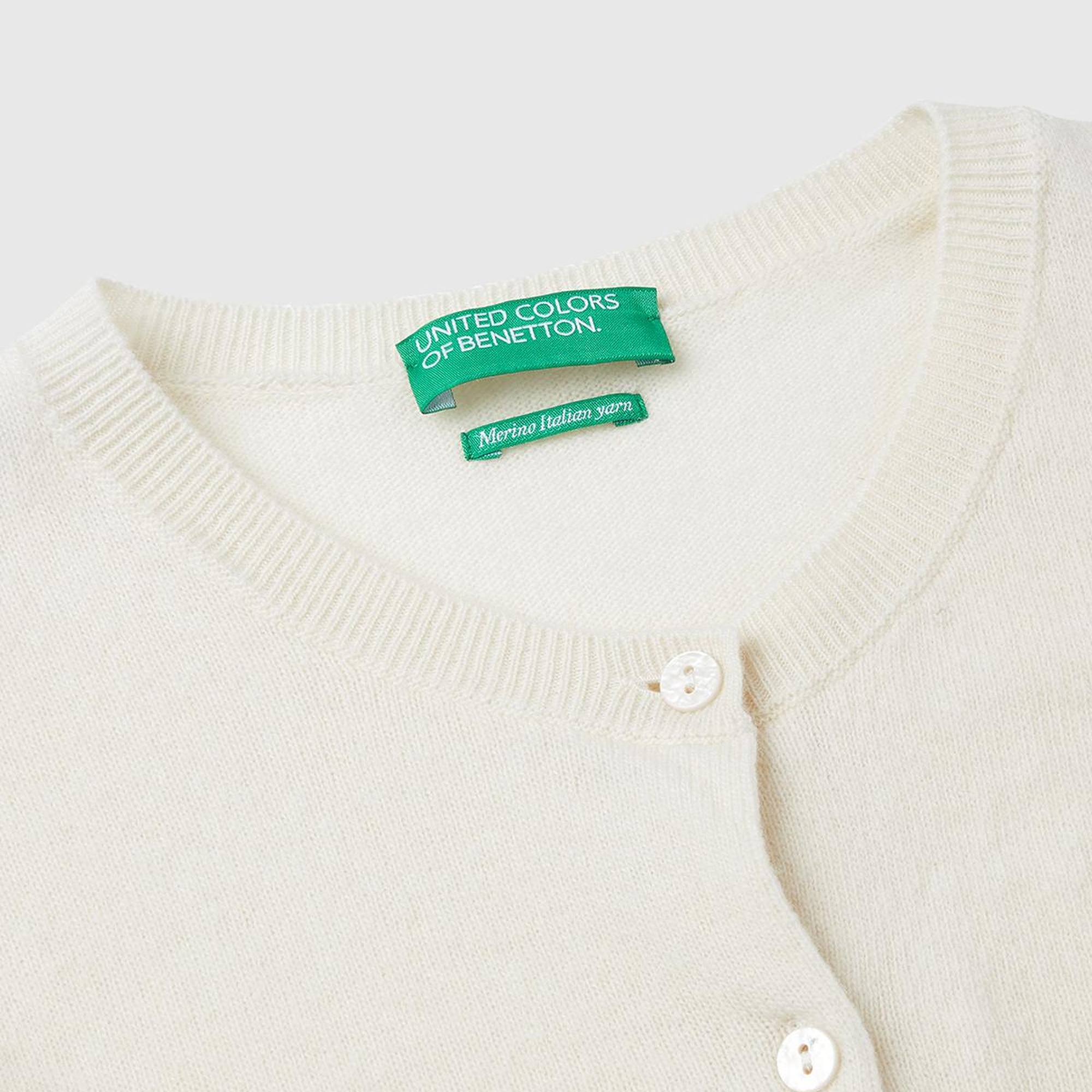 Kadın Krem Bisiklet Yaka %100 Merino Hırka