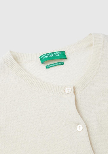  Kadın Krem Bisiklet Yaka %100 Merino Hırka