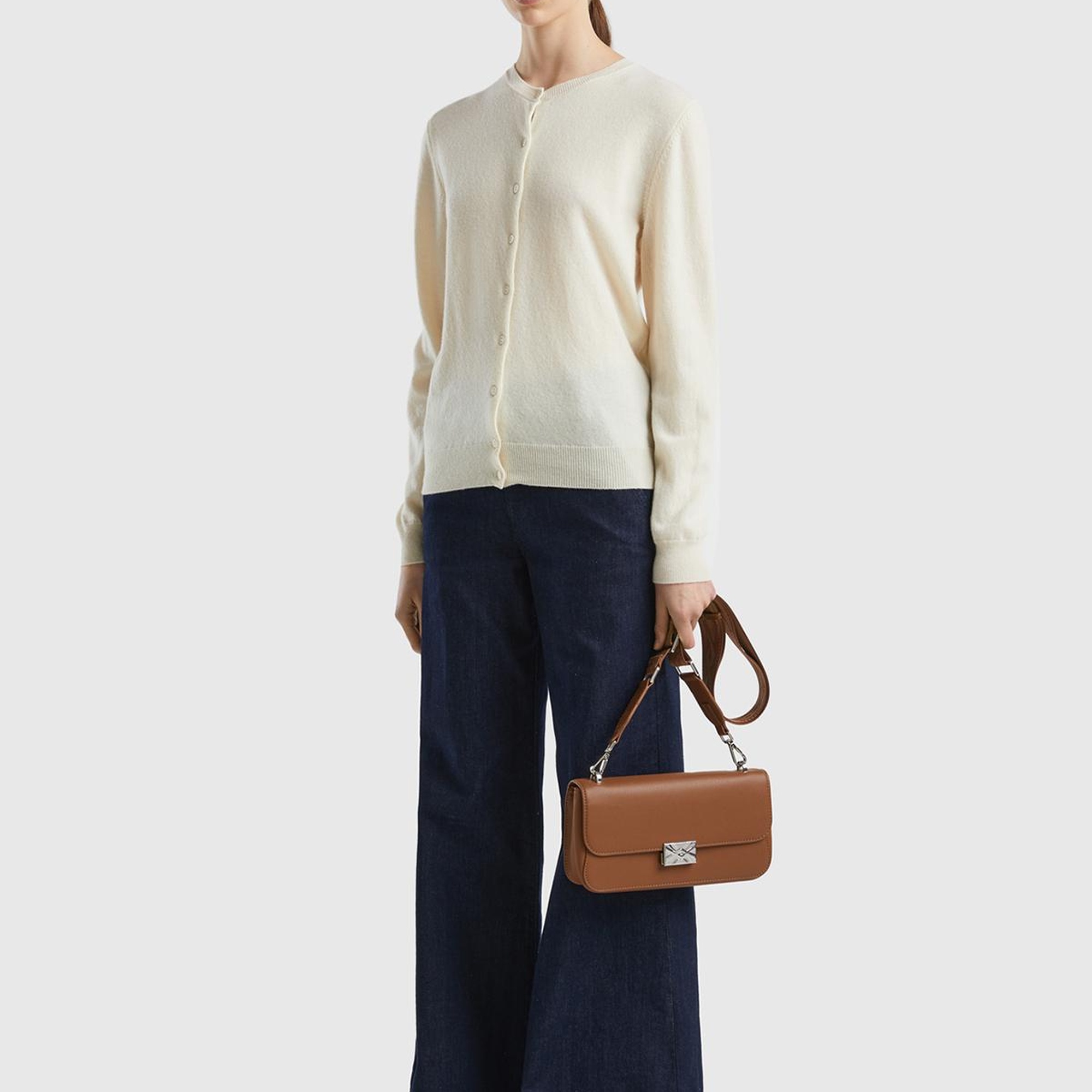 Kadın Krem Bisiklet Yaka %100 Merino Hırka