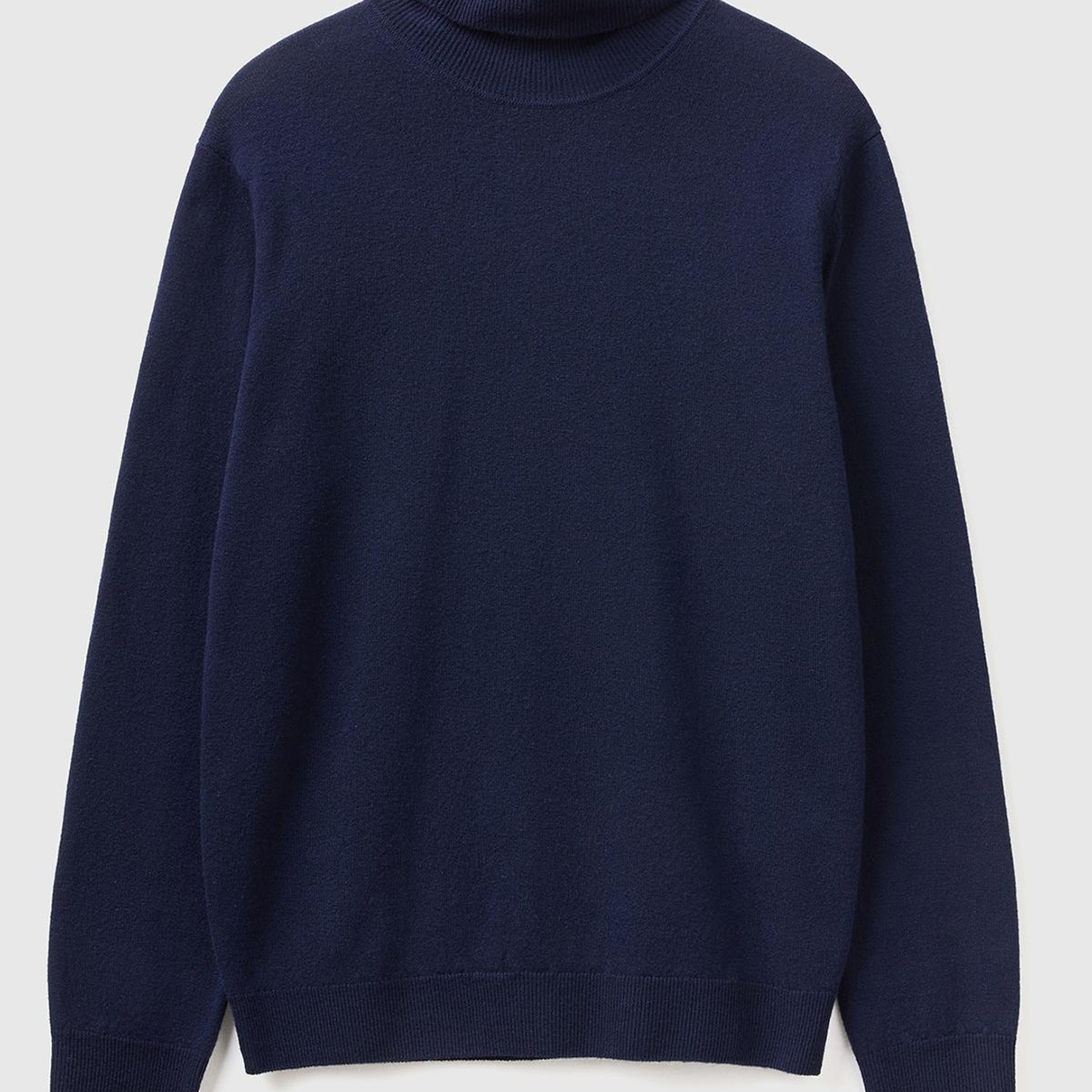 Erkek Lacivert Boğazlı %100 Merino Kazak