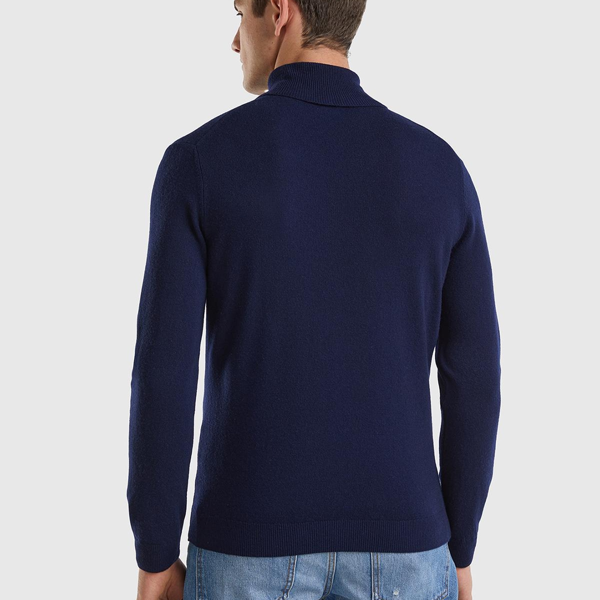 Erkek Lacivert Boğazlı %100 Merino Kazak