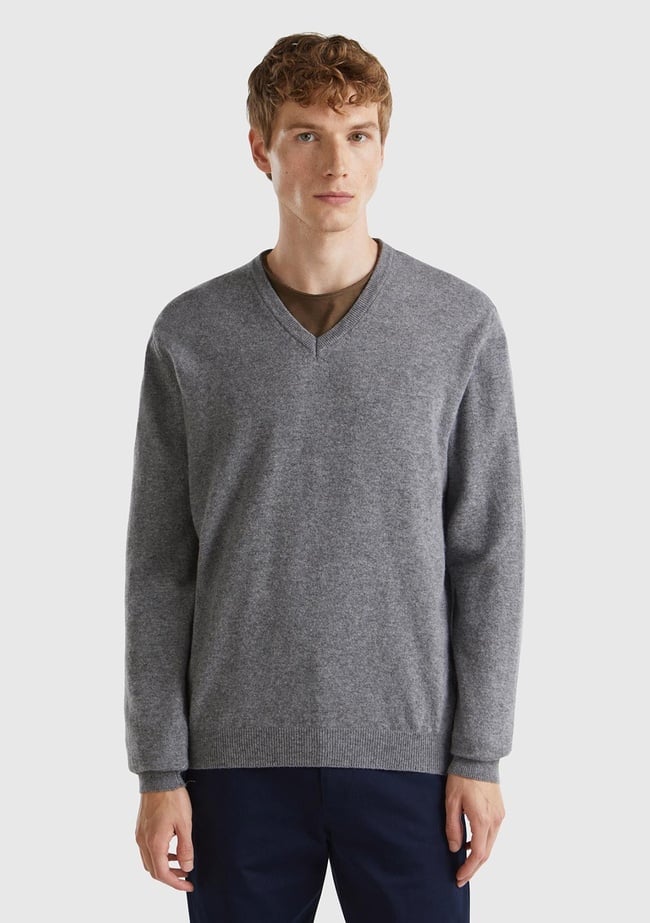  Erkek Antrasit Melanj V Yaka %100 Merino Kazak