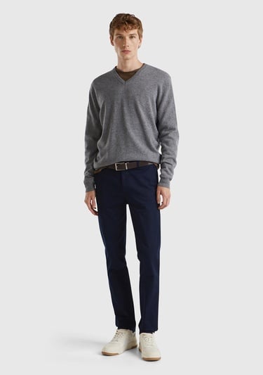  Erkek Antrasit Melanj V Yaka %100 Merino Kazak