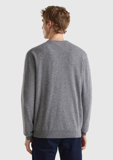  Erkek Antrasit Melanj V Yaka %100 Merino Kazak