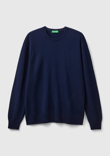  Erkek Lacivert Bisiklet Yaka %100 Merino Kazak