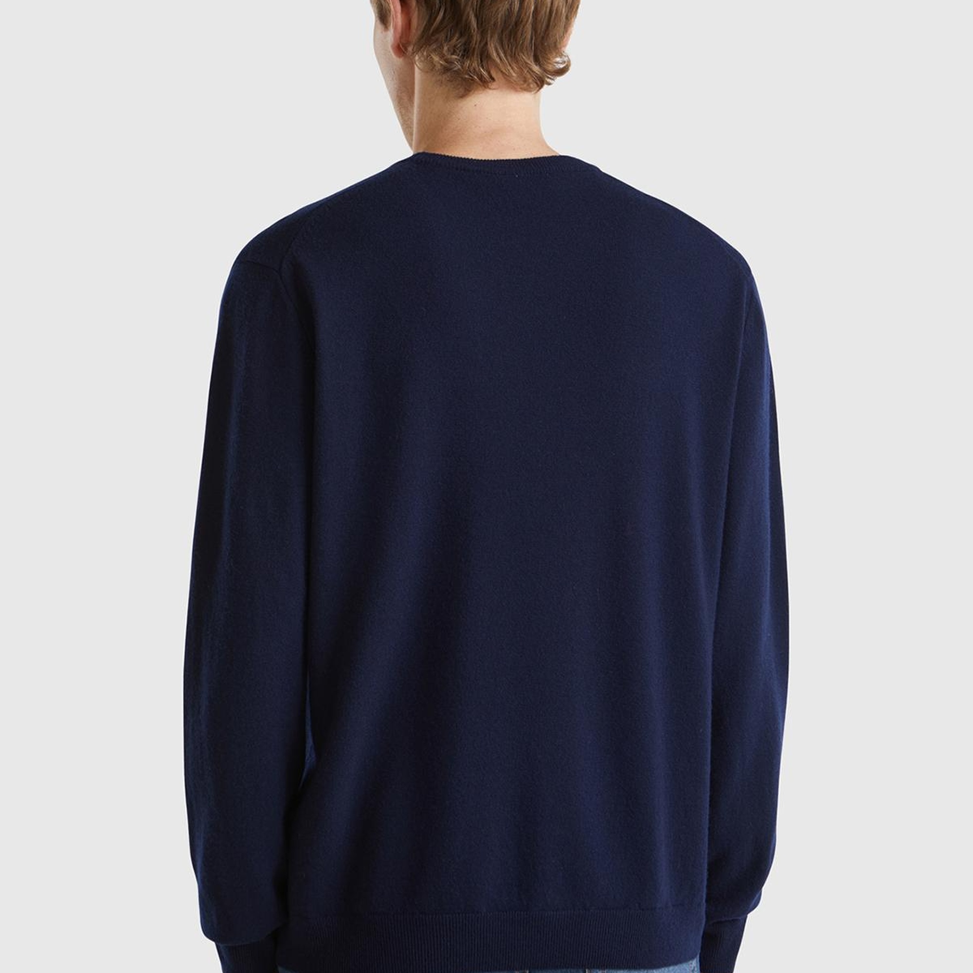 Erkek Lacivert Bisiklet Yaka %100 Merino Kazak