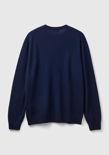  Erkek Lacivert Bisiklet Yaka %100 Merino Kazak