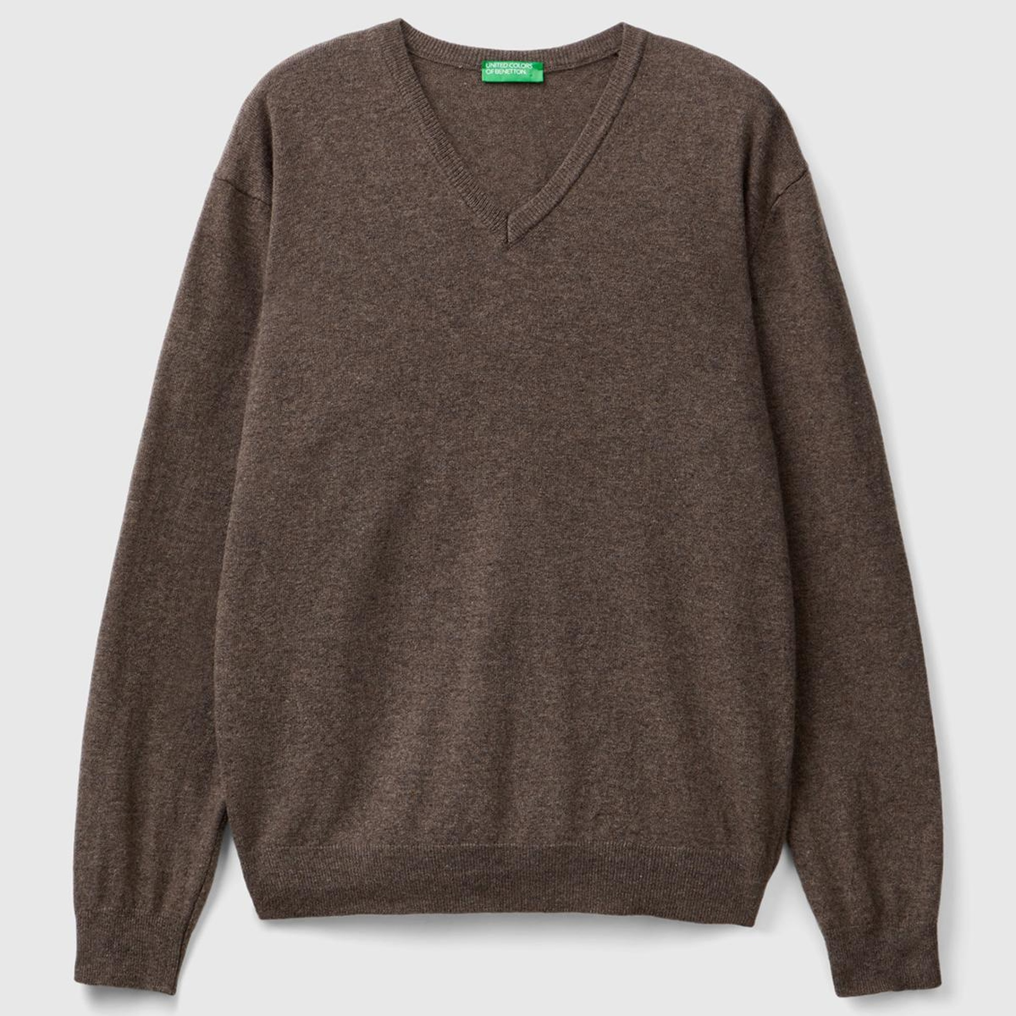 Erkek Sütlü Kahve V Yaka %100 Merino Kazak