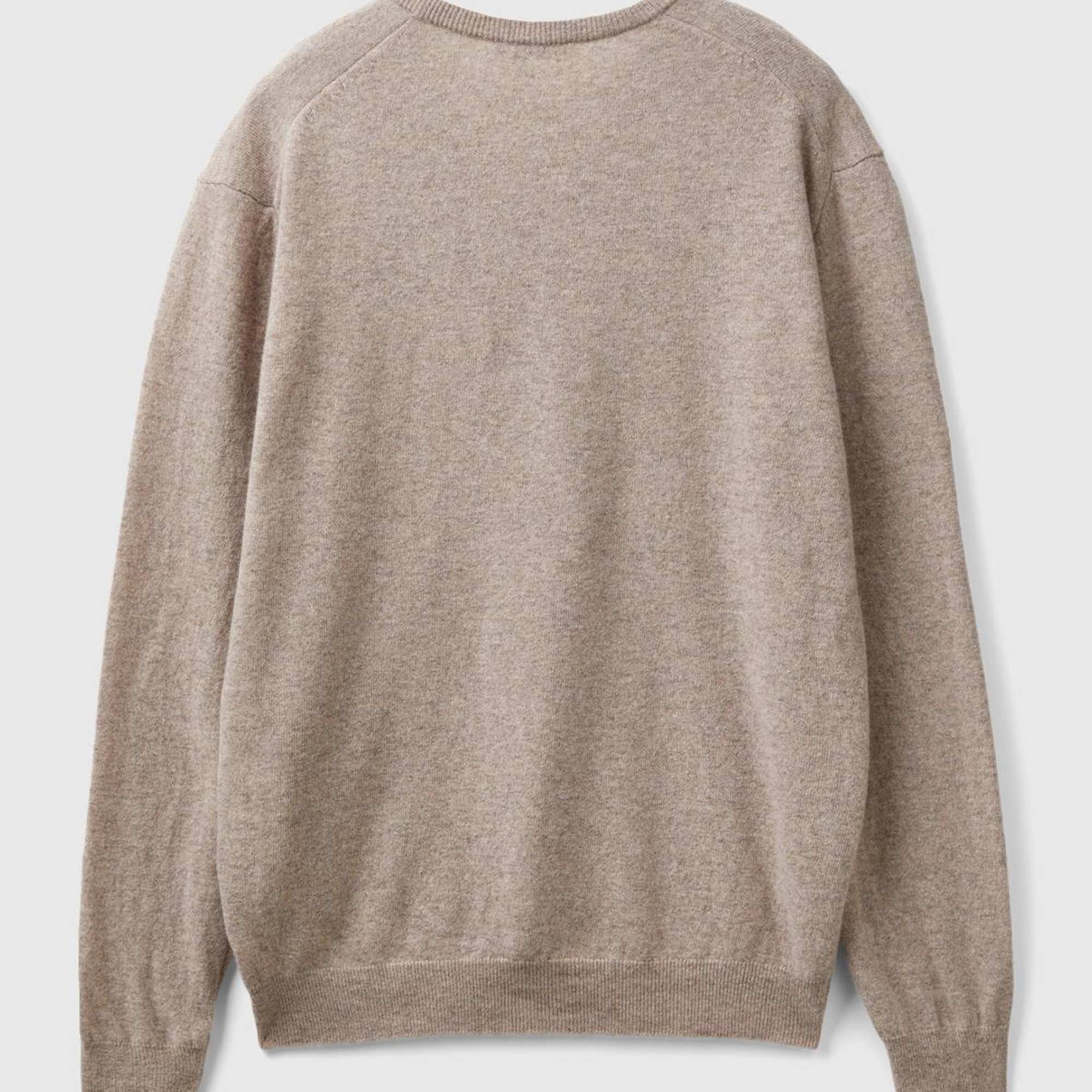 Erkek Bej Melanj V Yaka %100 Merino Kazak