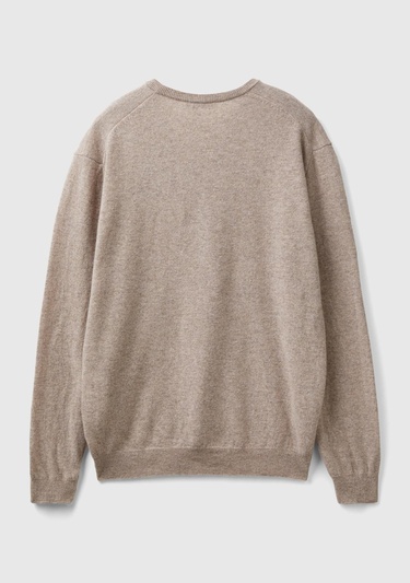  Erkek Bej Melanj V Yaka %100 Merino Kazak