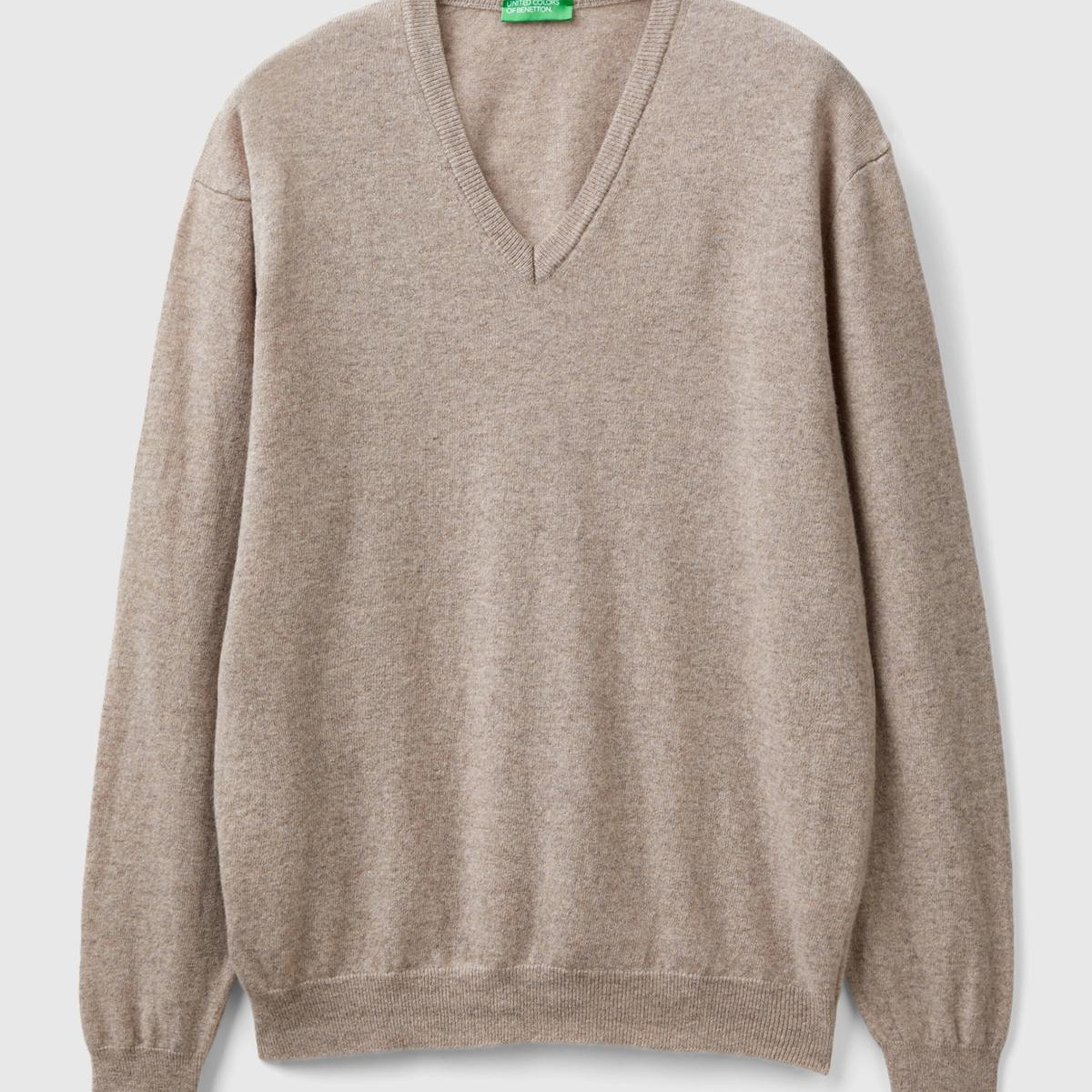 Erkek Bej Melanj V Yaka %100 Merino Kazak