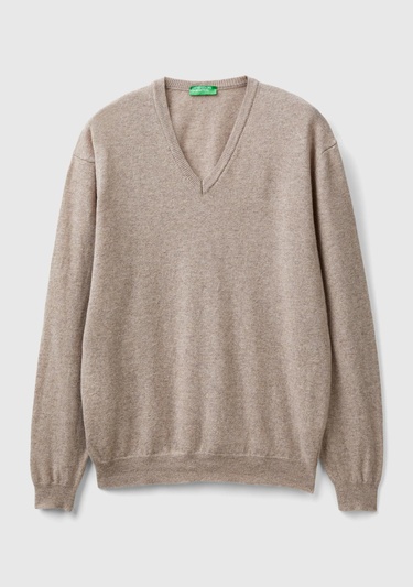  Erkek Bej Melanj V Yaka %100 Merino Kazak