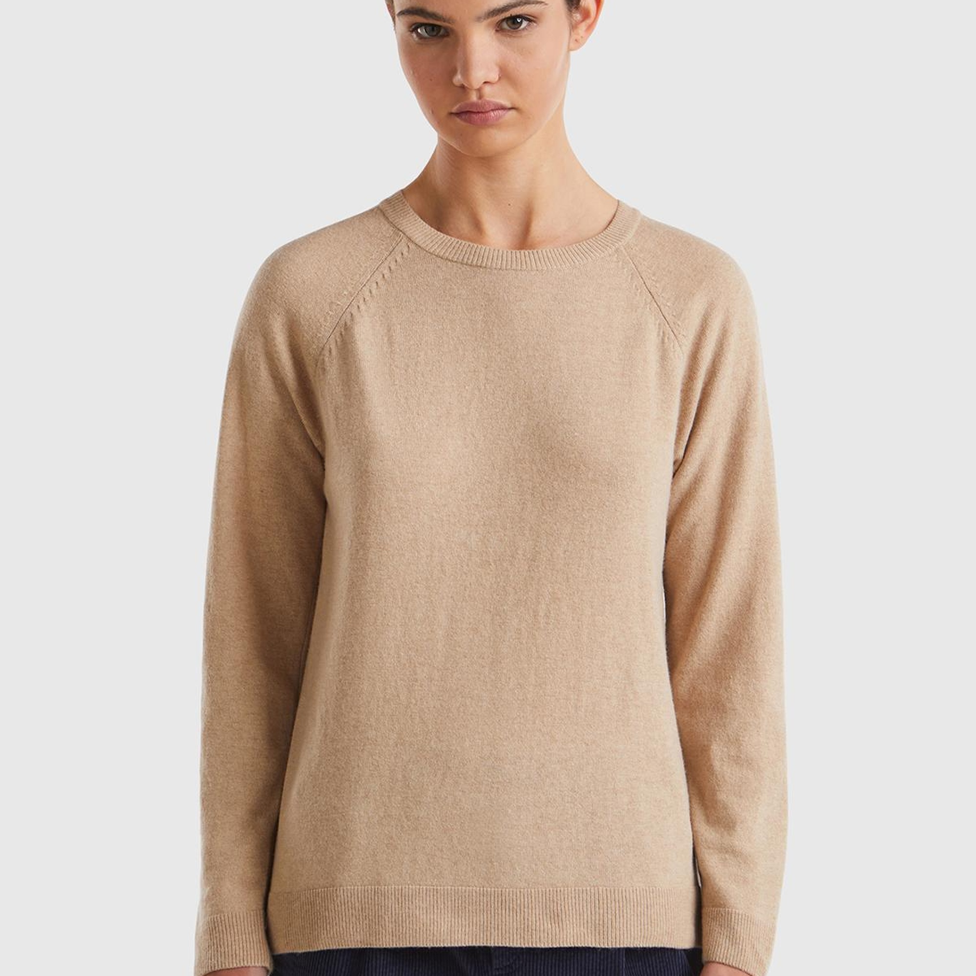 Kadın Sütlü Kahve Kaşmir Karışımlı Kazak