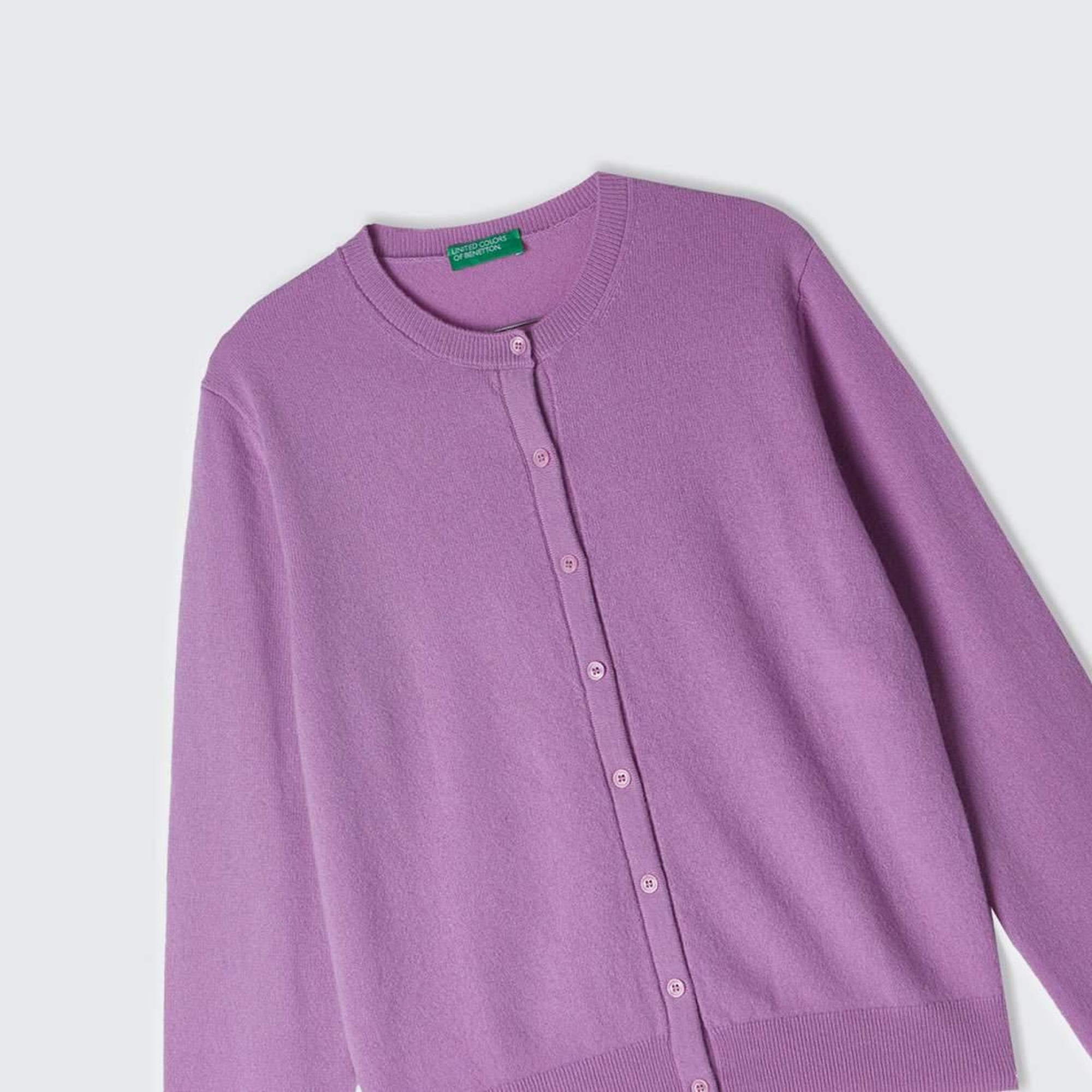 Kadın Lila %100 Kaşmir Yuvarlak Yaka Önü Düğme İliklemeli Hırka