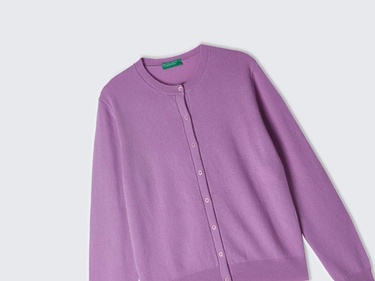  Kadın Lila %100 Kaşmir Yuvarlak Yaka Önü Düğme İliklemeli Hırka