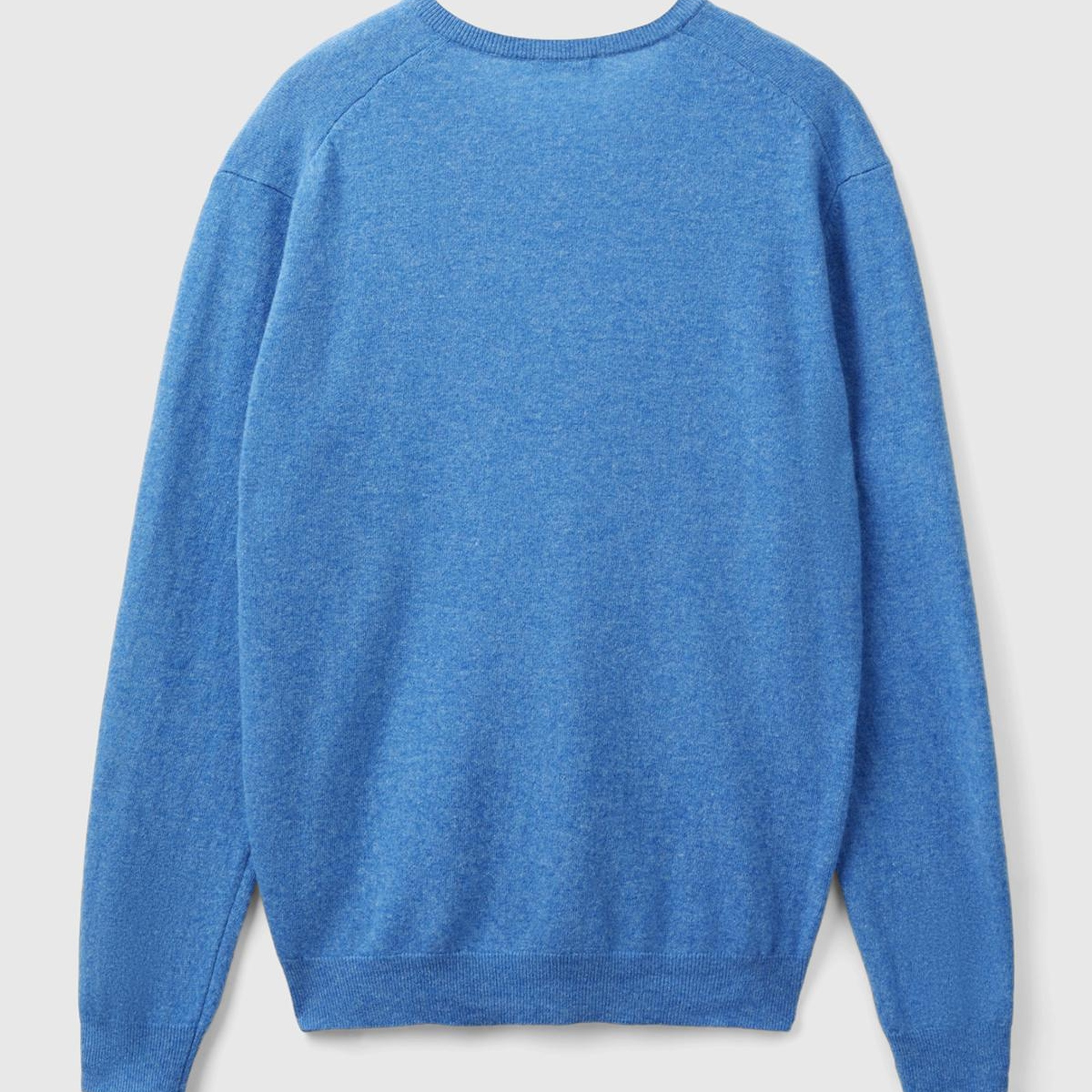 Erkek Mavi Melanj V Yaka %100 Merino Kazak