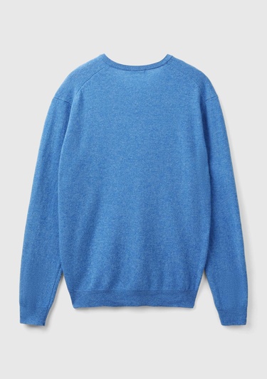  Erkek Mavi Melanj V Yaka %100 Merino Kazak