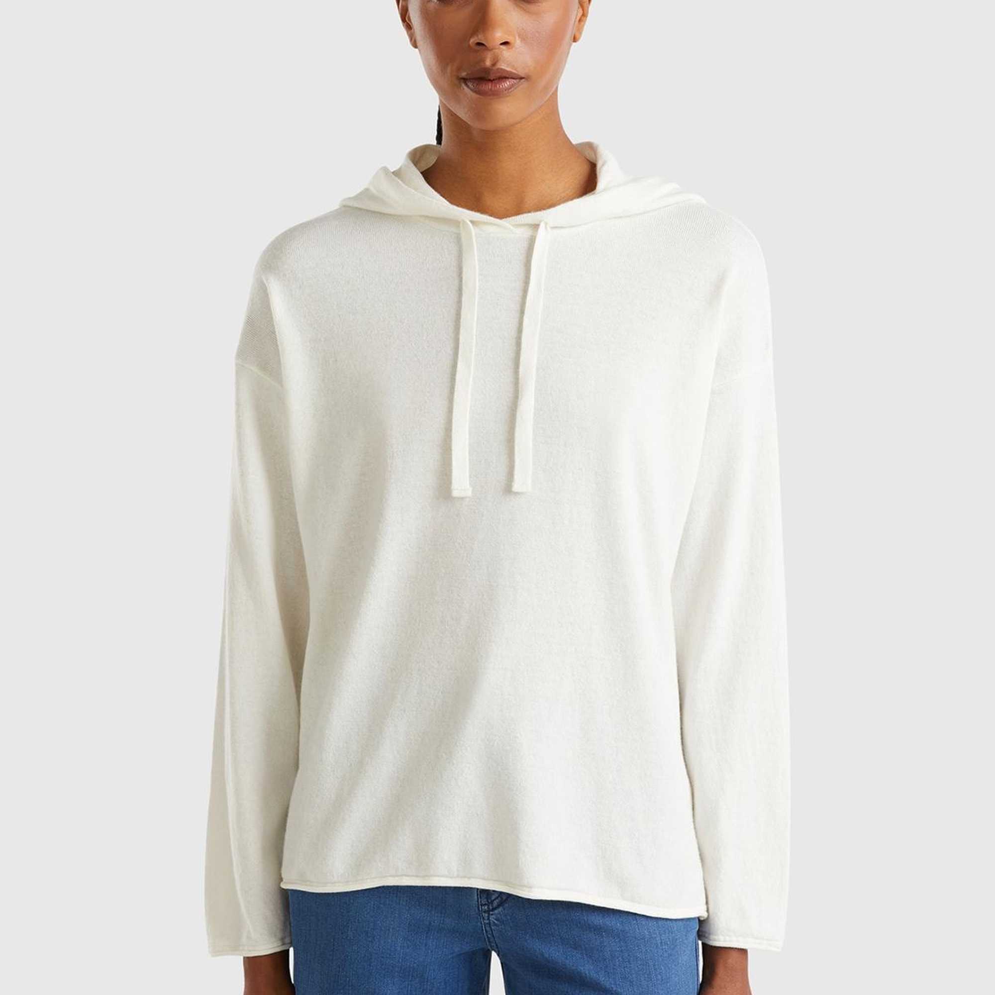 Kadın Krem Kaşmir Karışımlı Kapşonlu Kazak