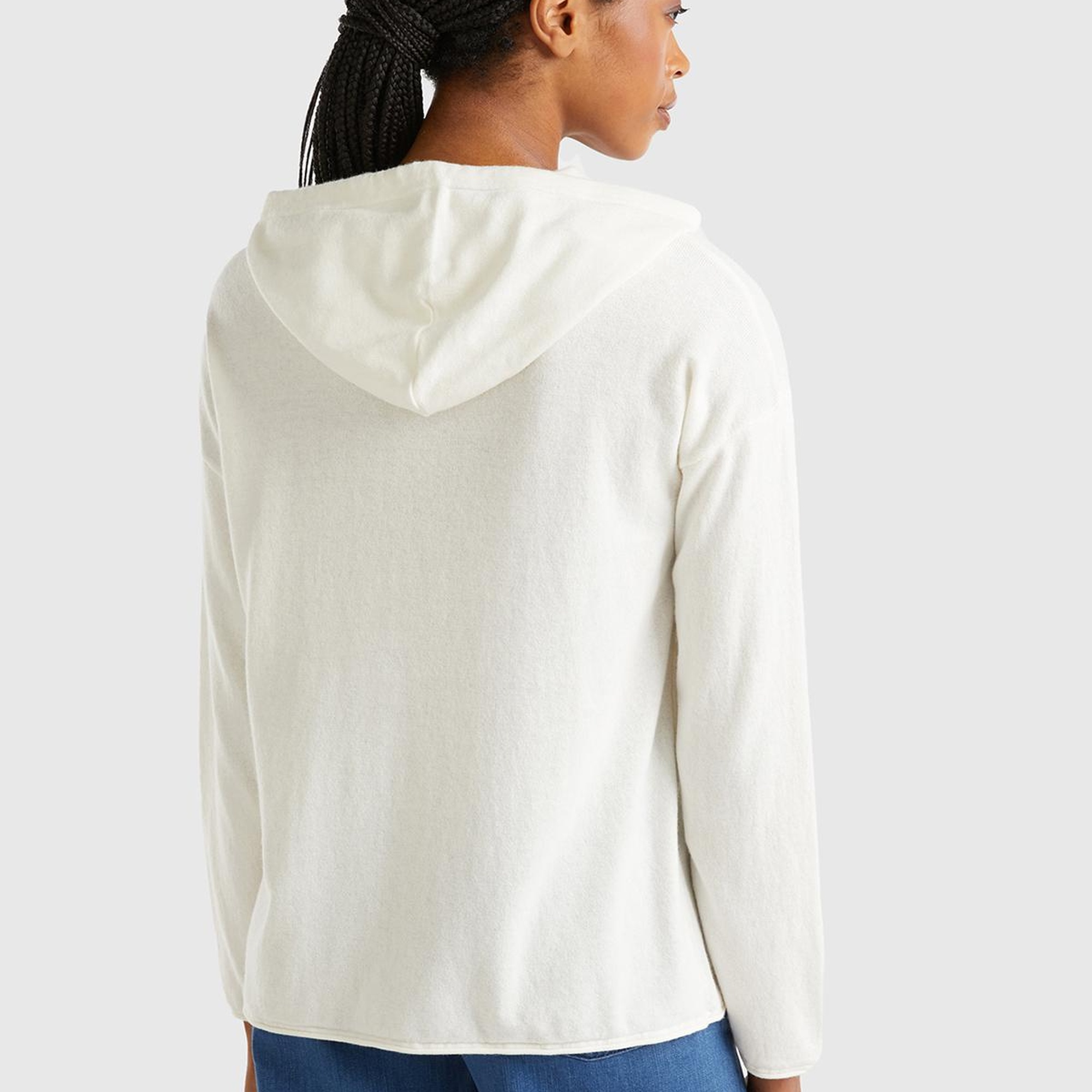 Kadın Krem Kaşmir Karışımlı Kapşonlu Kazak