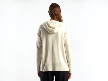  Kadın Krem Kapüşonlu Kaşmir Karışımlı Triko Eşofman Üstü