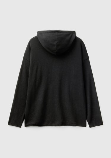  Kadın Siyah Kaşmir Karışımlı Kapşonlu Kazak