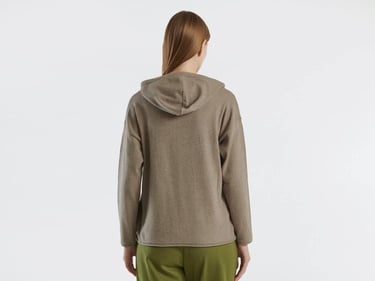  Kadın Bej Kaşmir Karışımlı Kapşonlu Kazak