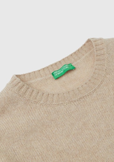  Kadın Bej Melanj Bisiklet Yaka Shetland Kazak