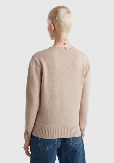  Kadın Bej Melanj Bisiklet Yaka Shetland Kazak